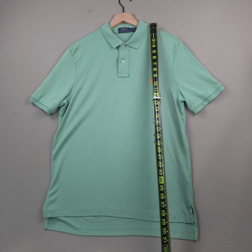 Polo Ralph Lauren Mens L Sage Green Jersey Cotton Polo Shirt Peach Pony Golf Top